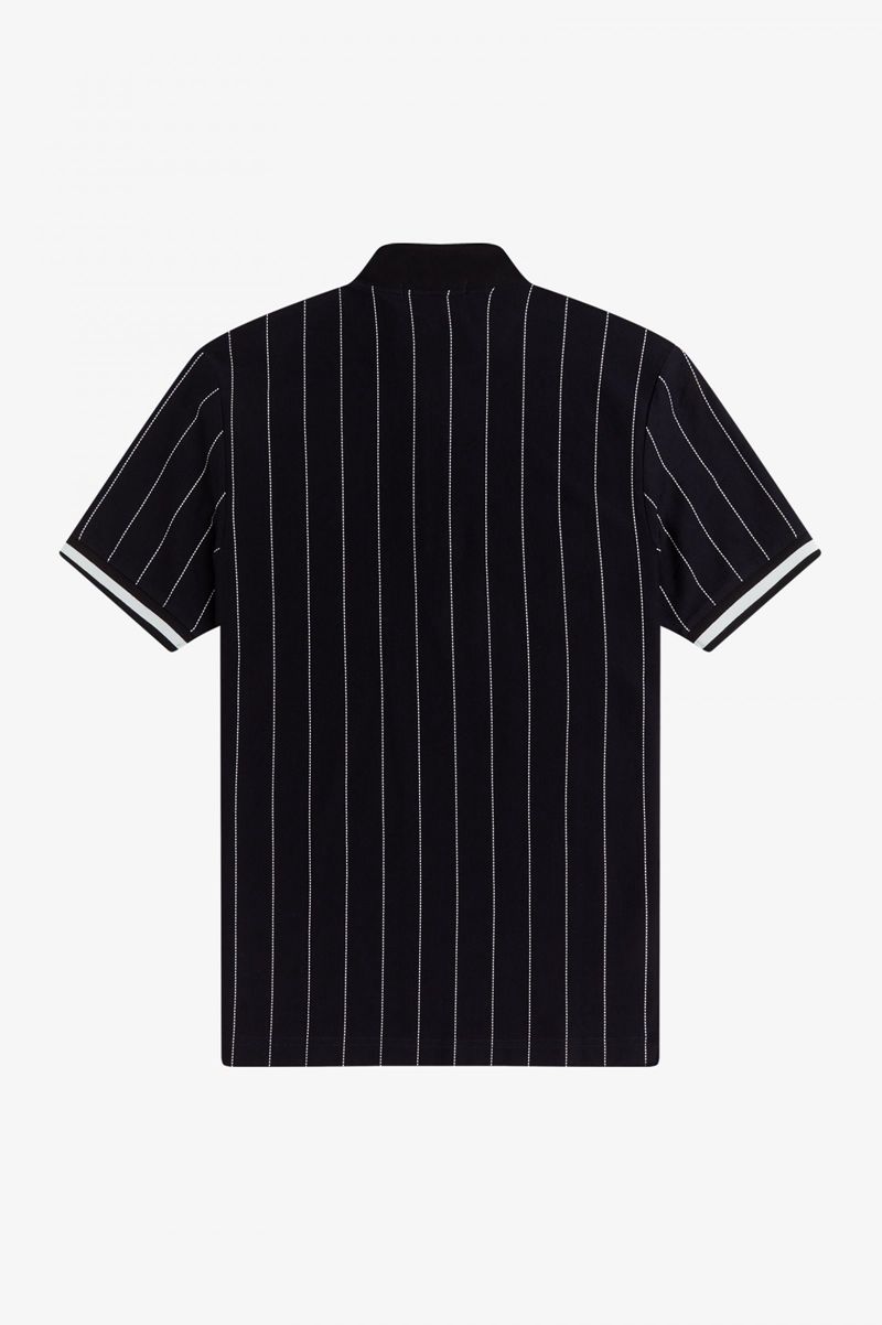 Men's Fred Perry Fine Stripe Funnel Neck Polo Shirts Navy | 8720156-PG