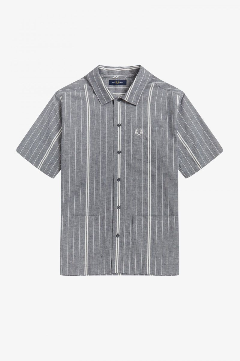 Men's Fred Perry Fine Stripe Shirts Navy | 8502173-BN