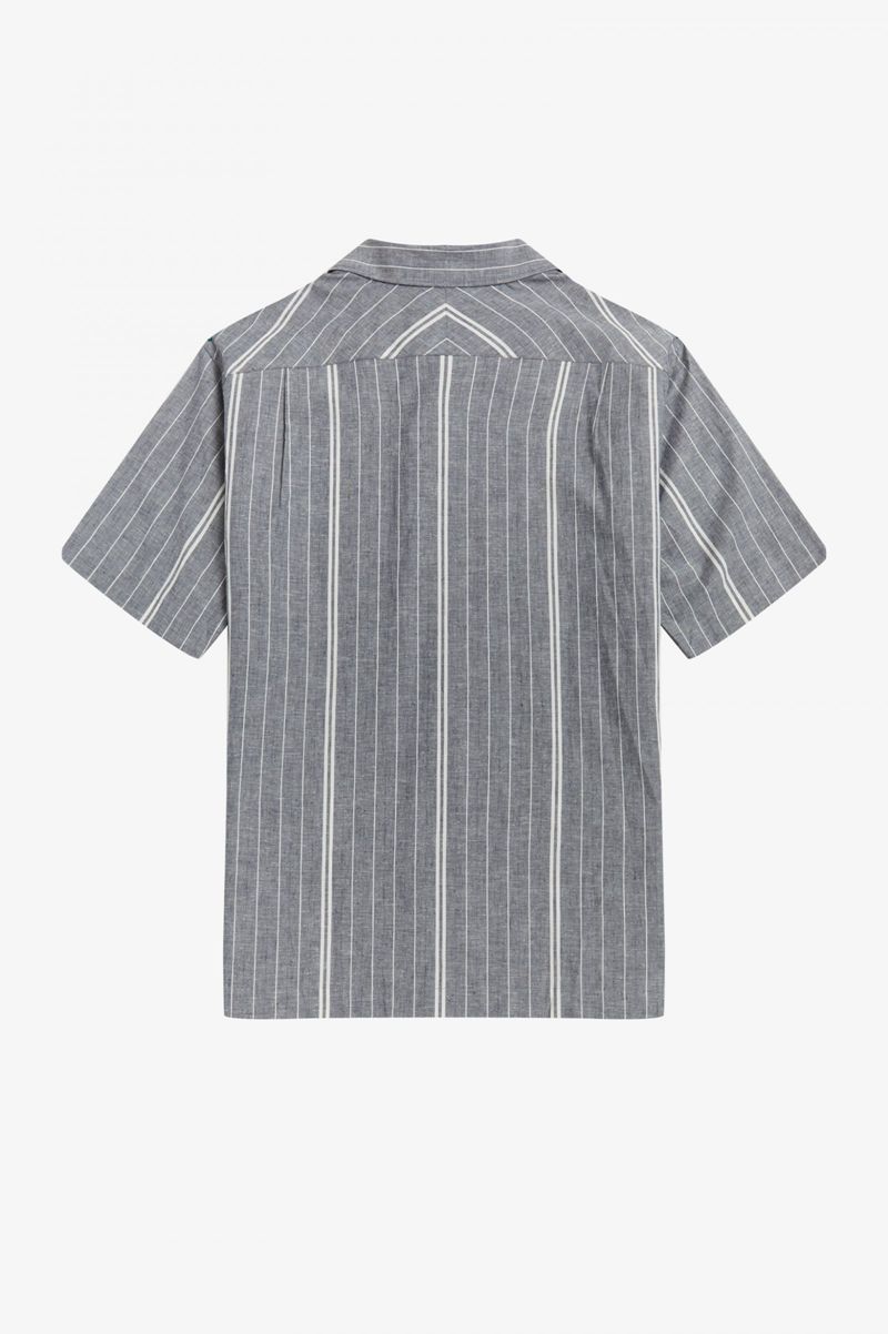 Men's Fred Perry Fine Stripe Shirts Navy | 8502173-BN