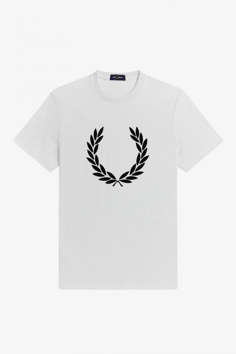 Men's Fred Perry Flock Laurel Wreath T-Shirts White | 0692384-YF