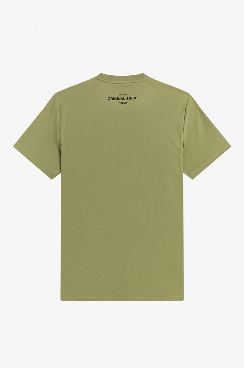 Men's Fred Perry Flock Laurel Wreath T-Shirts Olive Green | 7641235-IQ