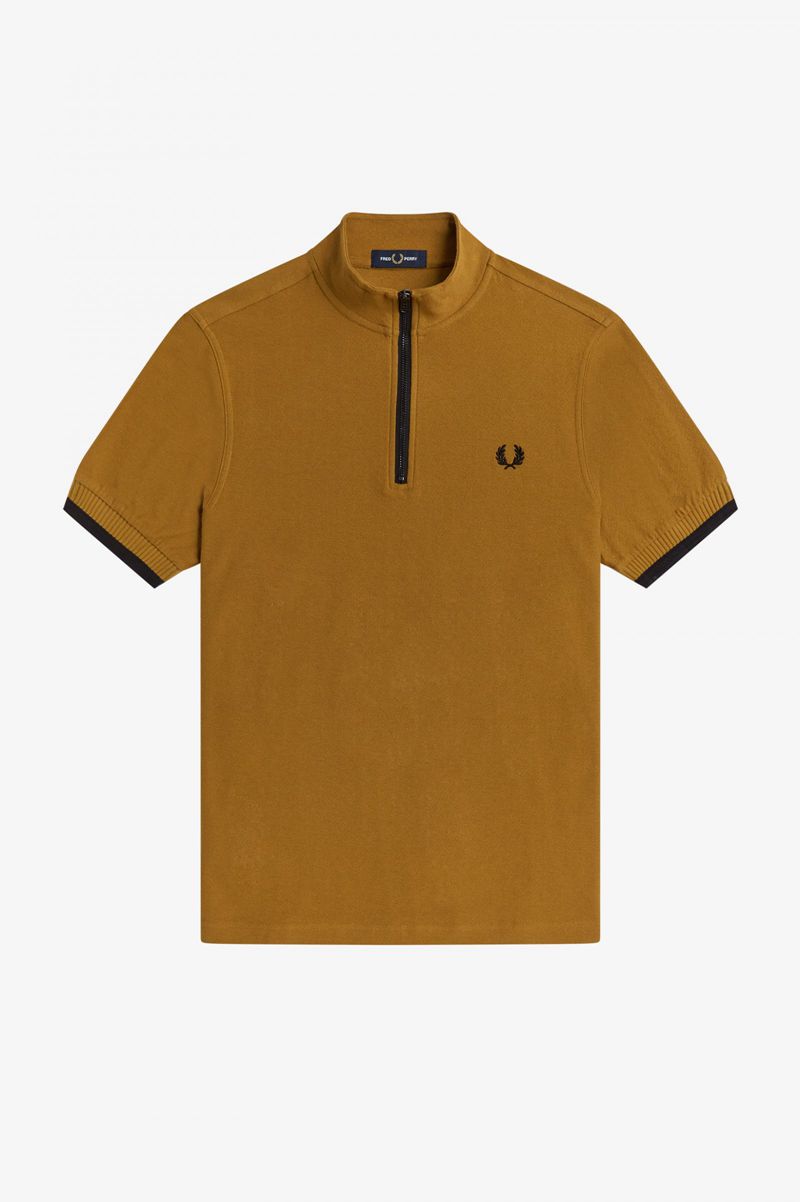 Men's Fred Perry Funnel Neck Polo Shirts Camel | 4091258-AX