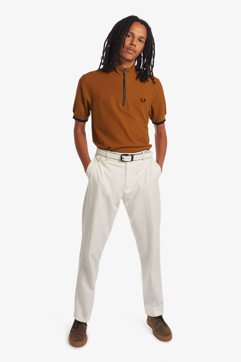 Men's Fred Perry Funnel Neck Polo Shirts Camel | 4091258-AX