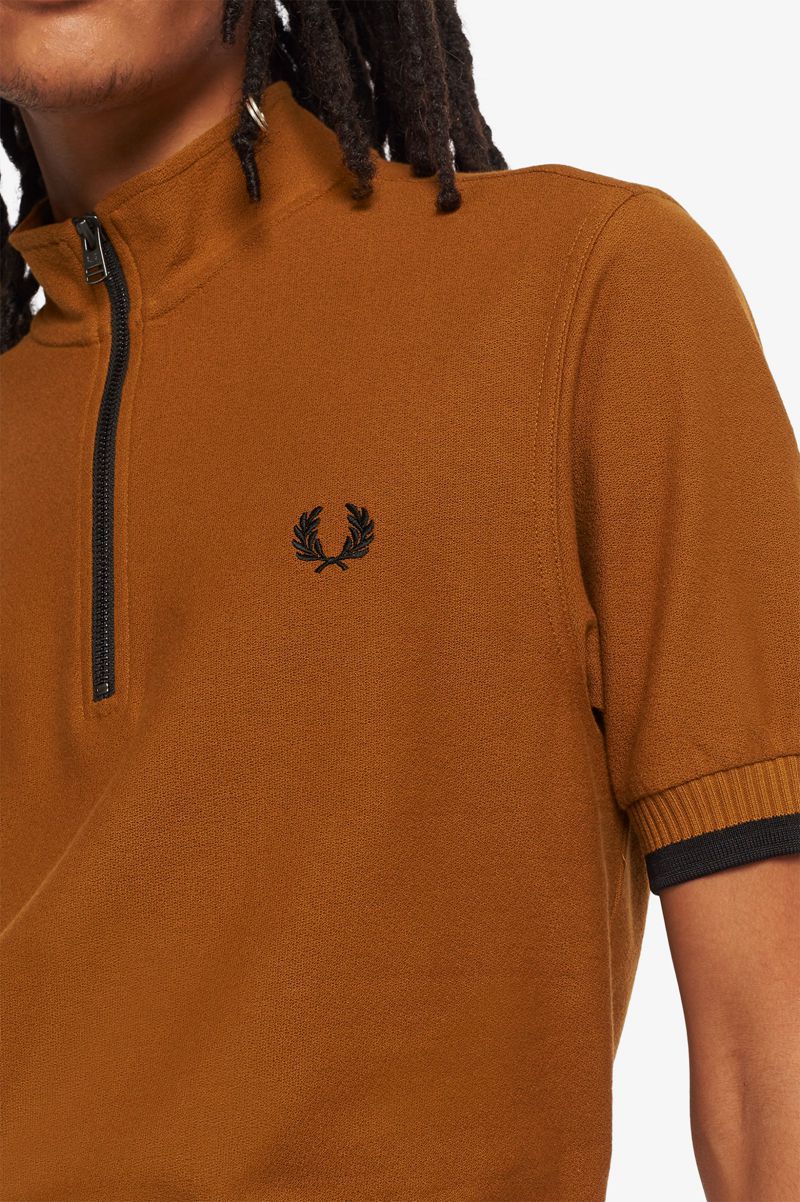 Men's Fred Perry Funnel Neck Polo Shirts Camel | 4091258-AX