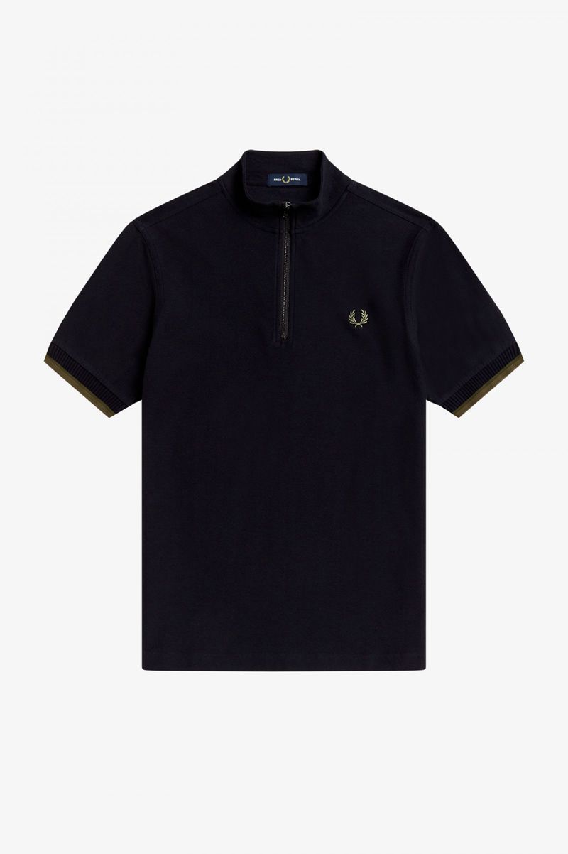 Men's Fred Perry Funnel Neck Polo Shirts Navy | 4152879-TN