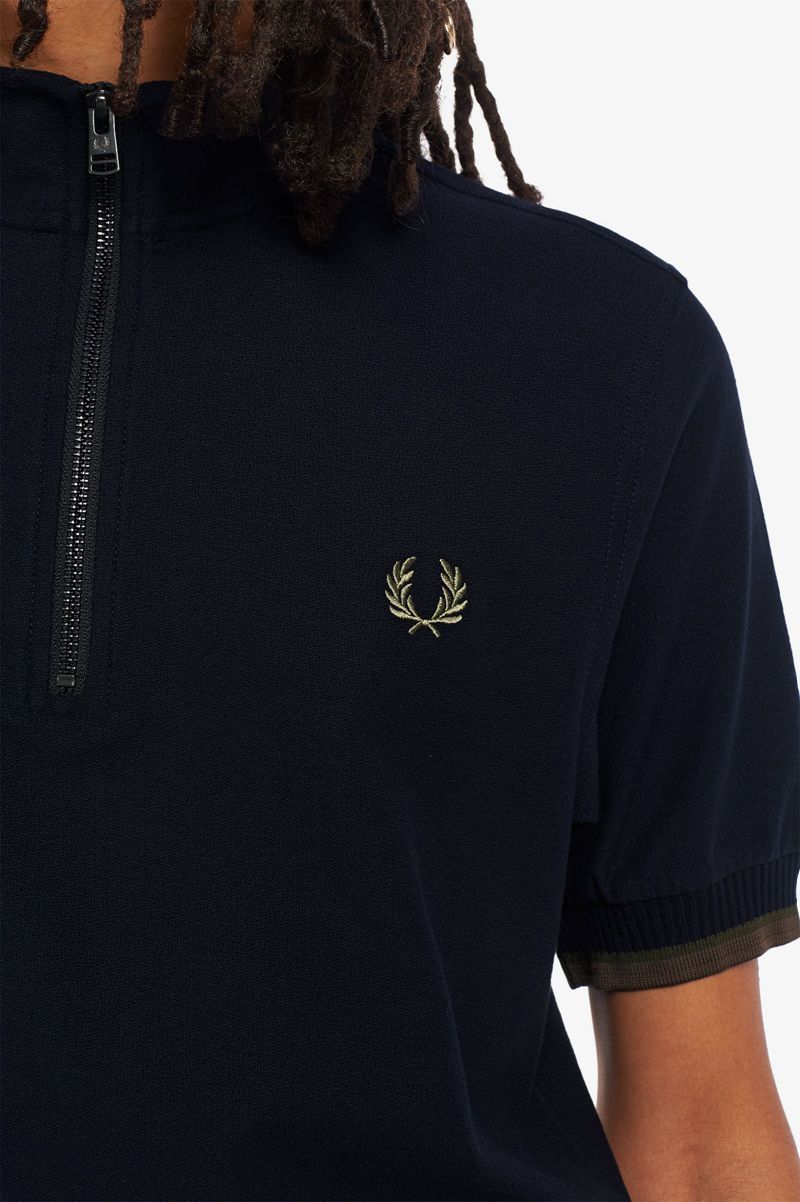 Men's Fred Perry Funnel Neck Polo Shirts Navy | 4152879-TN