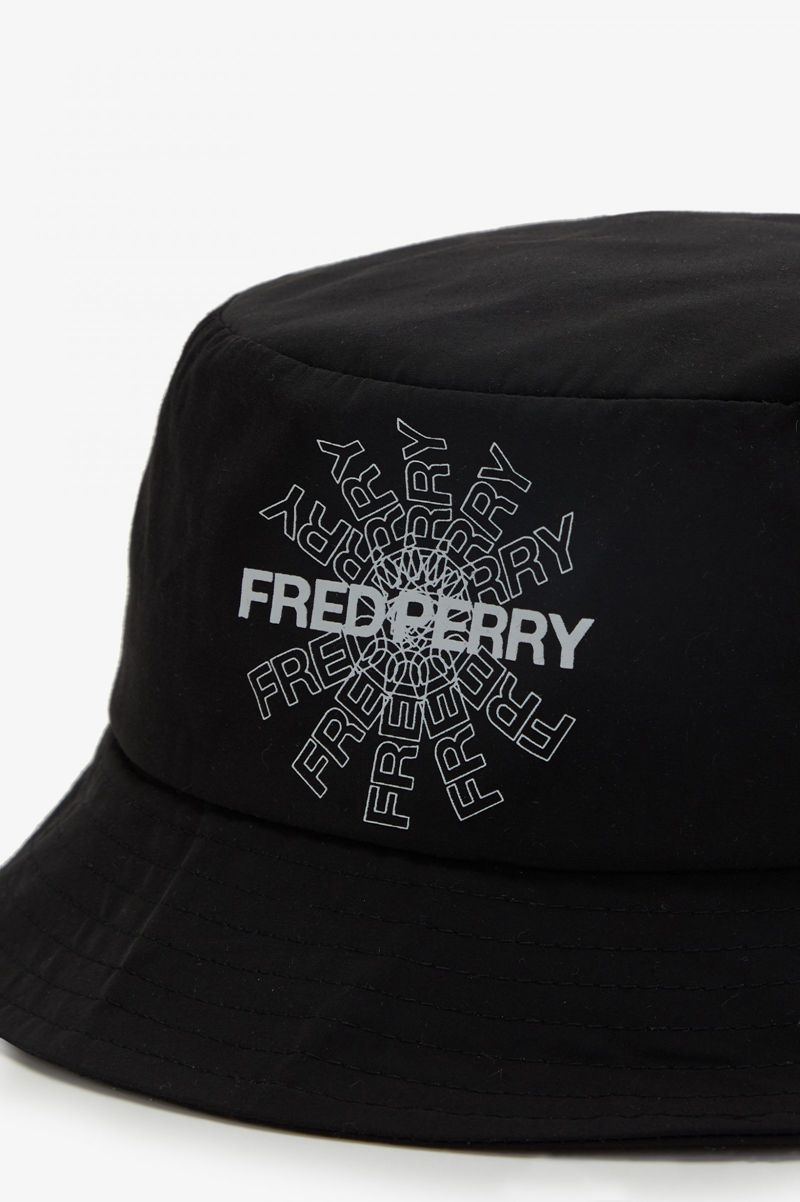 Men's Fred Perry Graphic Print Bucket Hats Black | 2594671-UB