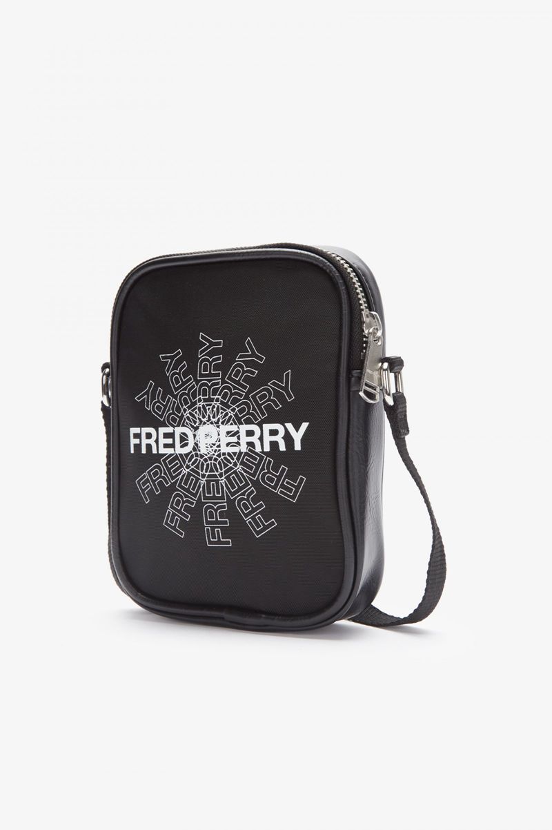 Men's Fred Perry Graphic Print Mini Side Bags Black | 5382760-EC