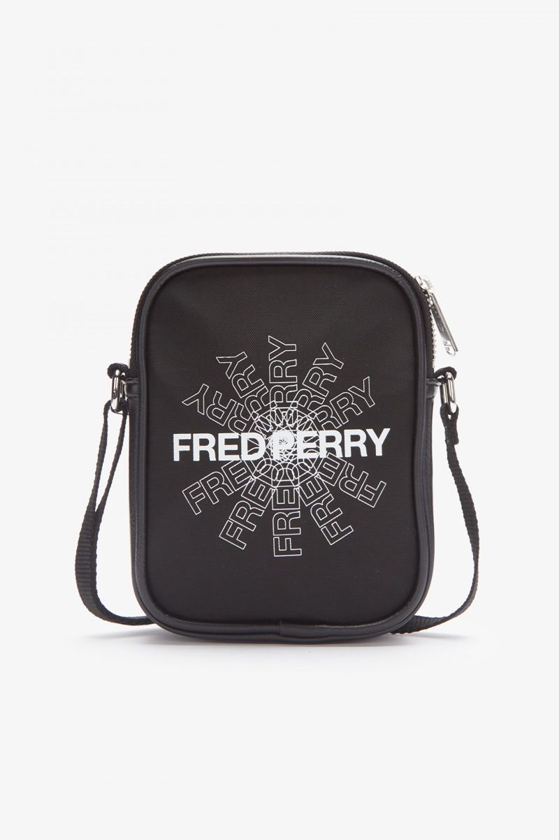 Men\'s Fred Perry Graphic Print Mini Side Bags Black | 5382760-EC