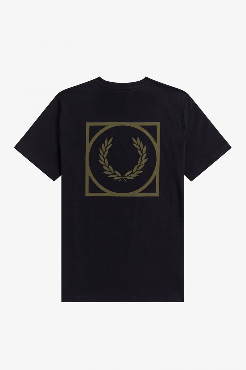 Men's Fred Perry Graphic Print T-Shirts Navy | 1952406-GX