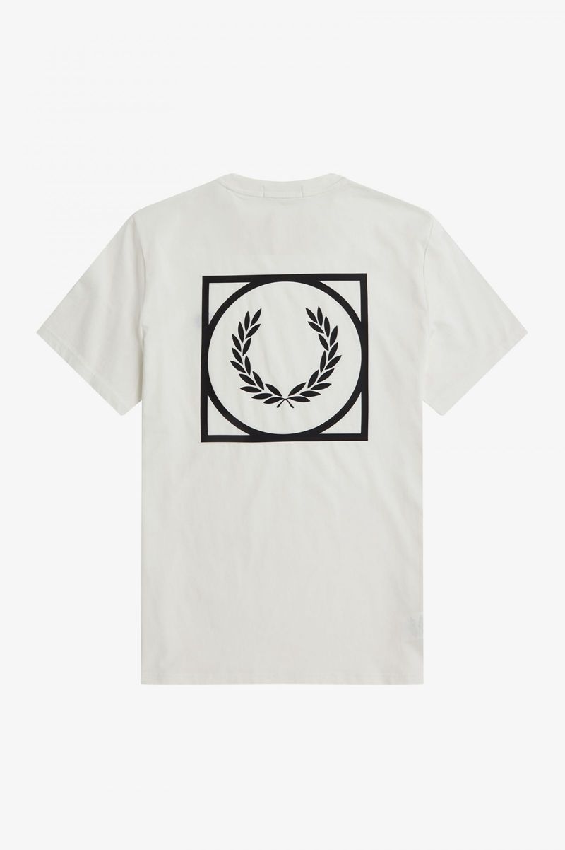 Men's Fred Perry Graphic Print T-Shirts White | 4189732-NG