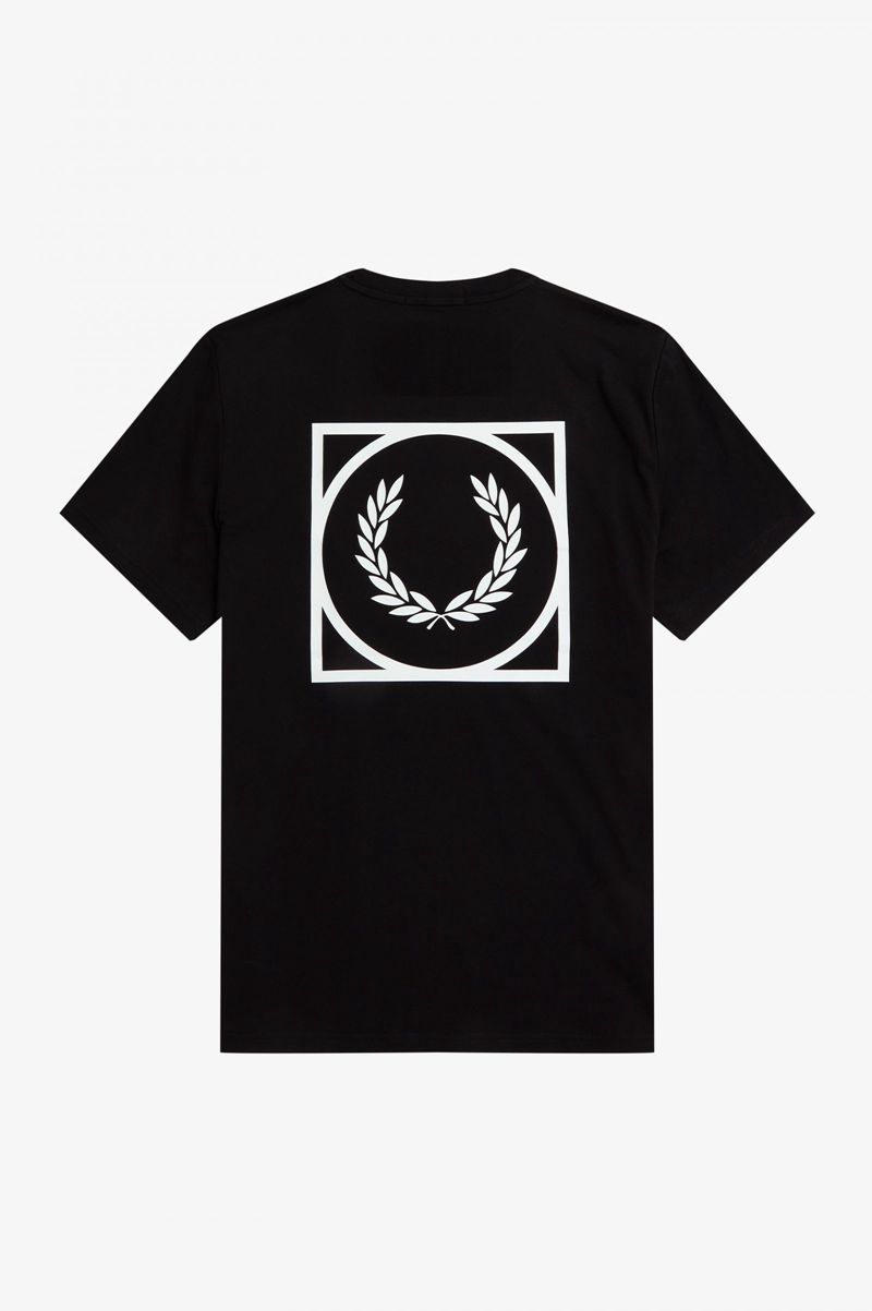 Men's Fred Perry Graphic Print T-Shirts Black | 4672308-CD