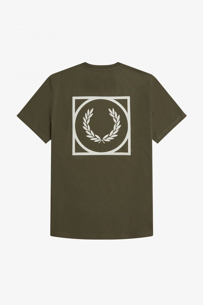 Men's Fred Perry Graphic Print T-Shirts Green | 5260189-FS