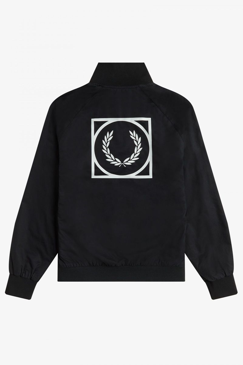 Men's Fred Perry Graphic Print Zip Through Jackets Black | 8942317-OC