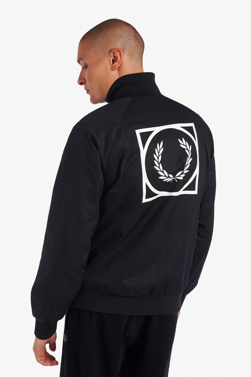 Men's Fred Perry Graphic Print Zip Through Jackets Black | 8942317-OC