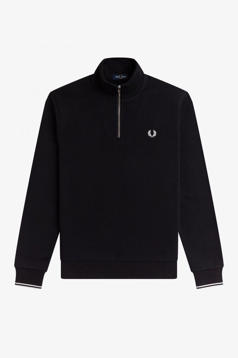 Men's Fred Perry Half Zip Sweatshirts Black | 4051926-FD