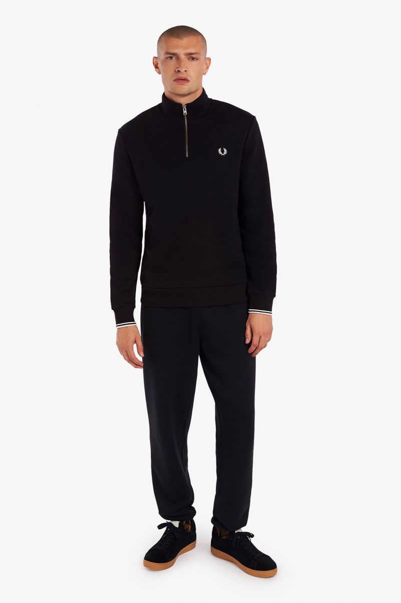 Men's Fred Perry Half Zip Sweatshirts Black | 4051926-FD