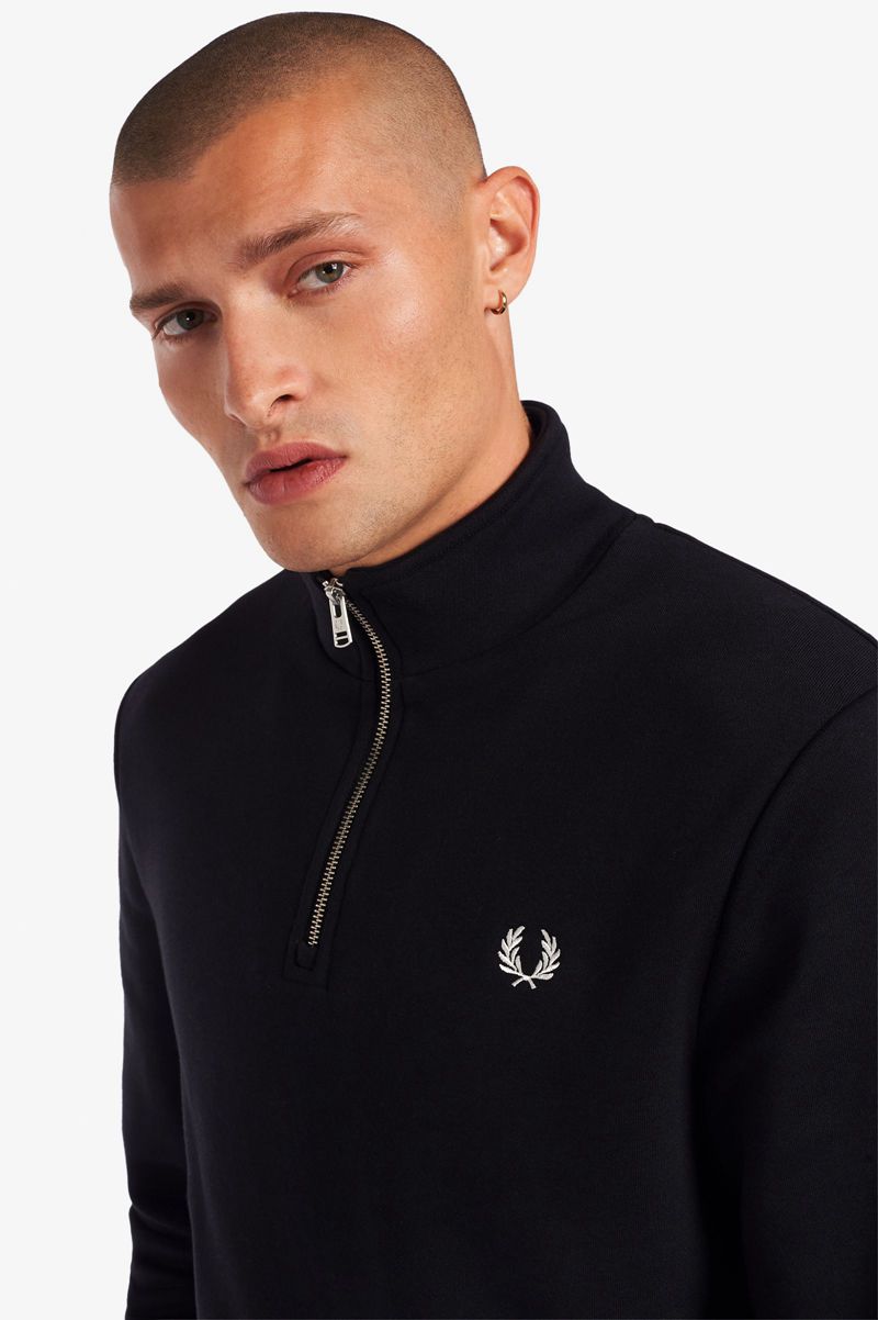 Men's Fred Perry Half Zip Sweatshirts Black | 4051926-FD