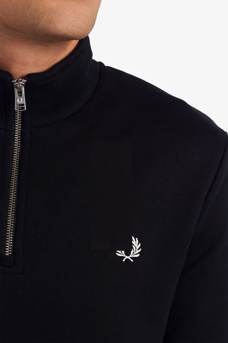 Men's Fred Perry Half Zip Sweatshirts Black | 4051926-FD