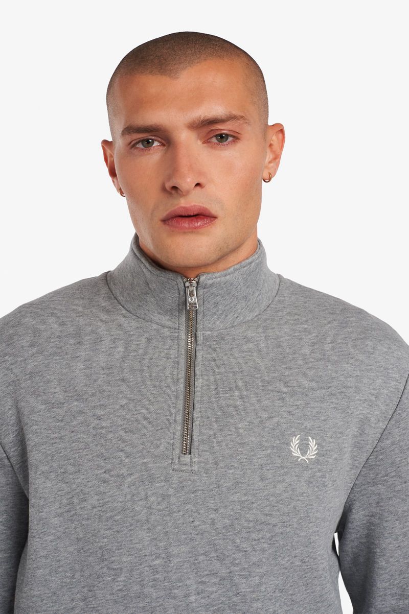 Men's Fred Perry Half Zip Sweatshirts Grey | 2375964-SJ