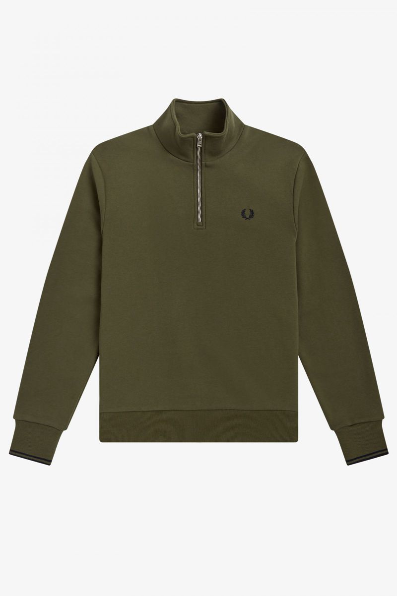 Men's Fred Perry Half Zip Sweatshirts Green | 4561079-EP