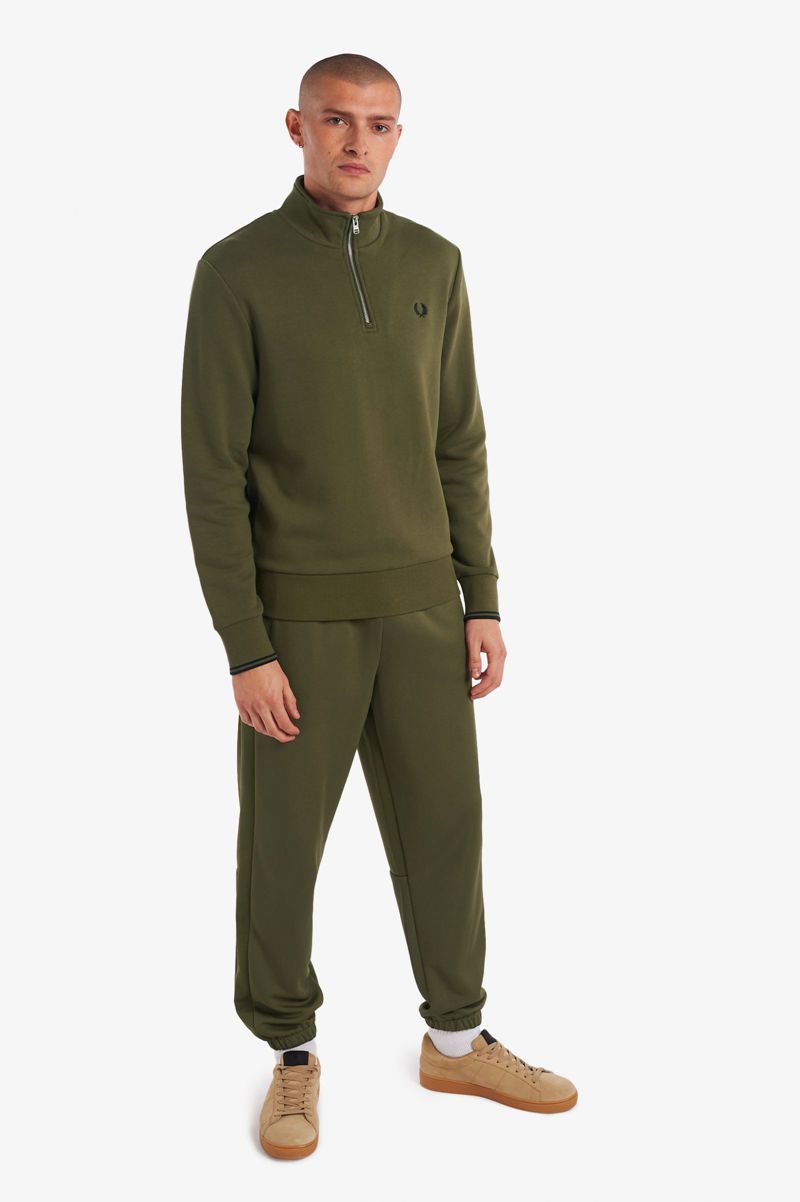 Men's Fred Perry Half Zip Sweatshirts Green | 4561079-EP