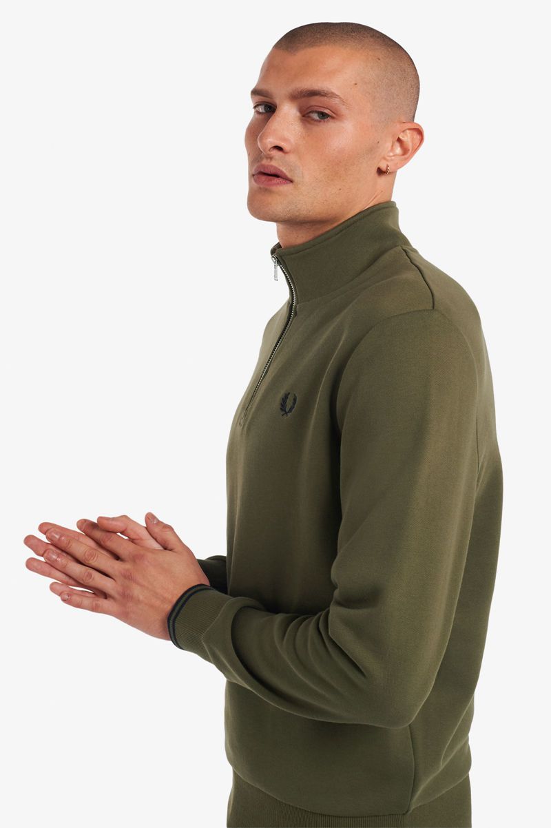 Men's Fred Perry Half Zip Sweatshirts Green | 4561079-EP