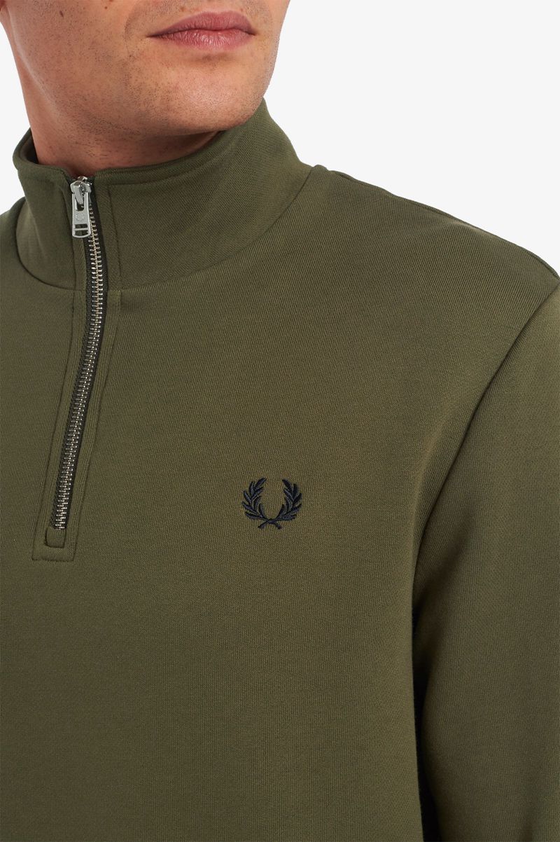 Men's Fred Perry Half Zip Sweatshirts Green | 4561079-EP