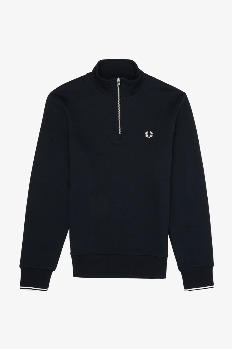 Men's Fred Perry Half Zip Sweatshirts Navy | 7192503-KE