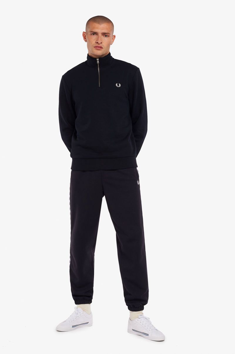 Men's Fred Perry Half Zip Sweatshirts Navy | 7192503-KE