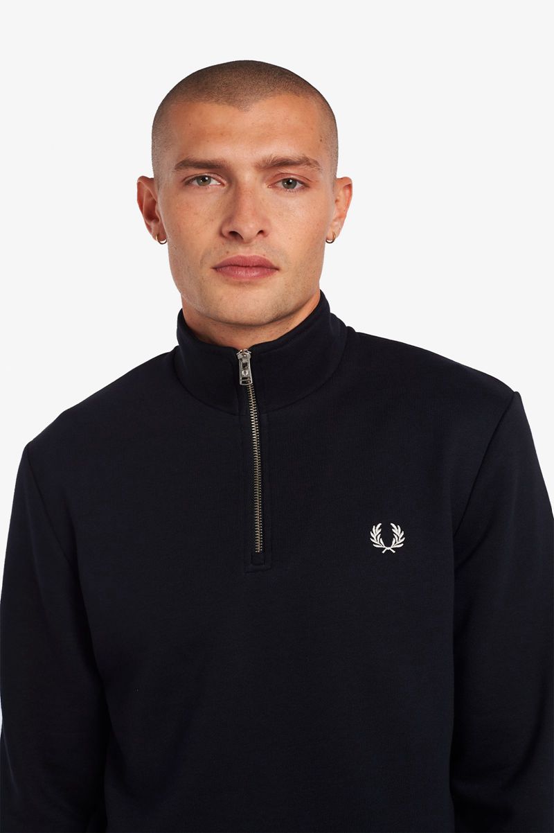 Men's Fred Perry Half Zip Sweatshirts Navy | 7192503-KE