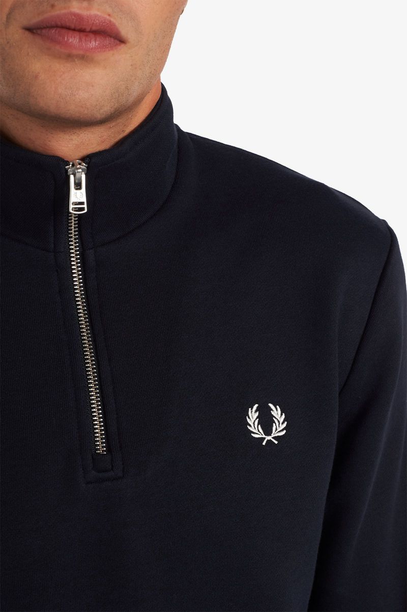 Men's Fred Perry Half Zip Sweatshirts Navy | 7192503-KE