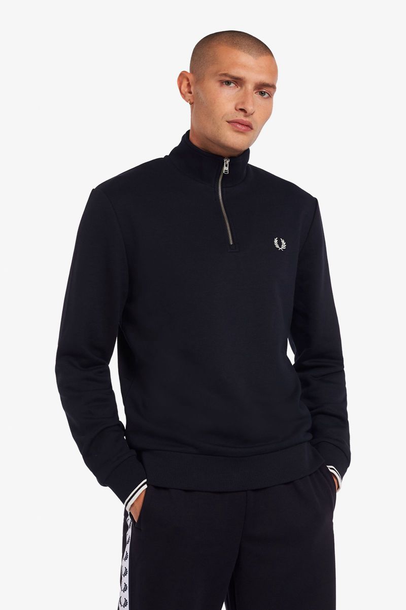 Men\'s Fred Perry Half Zip Sweatshirts Navy | 7192503-KE