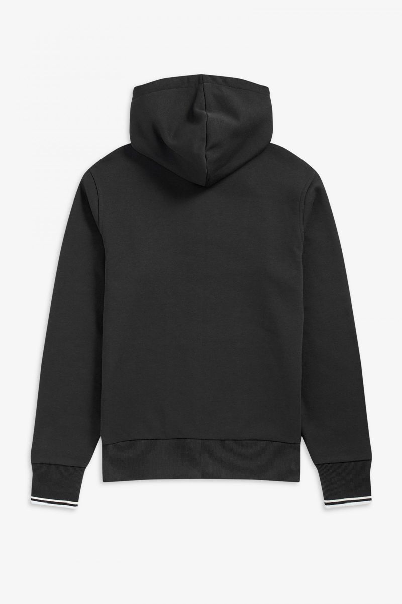 Men's Fred Perry Hooded Zip Through Sweatshirts Black | 3986107-MY