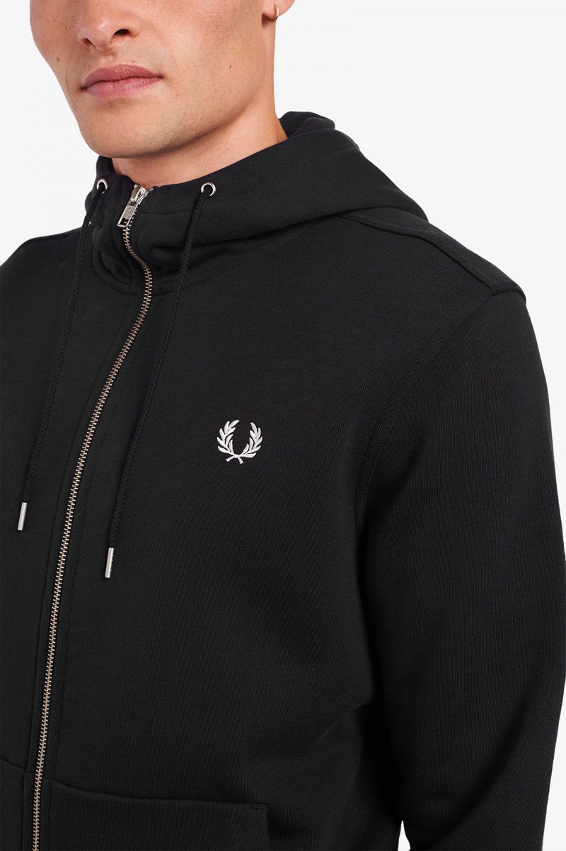 Men's Fred Perry Hooded Zip Through Sweatshirts Black | 3986107-MY