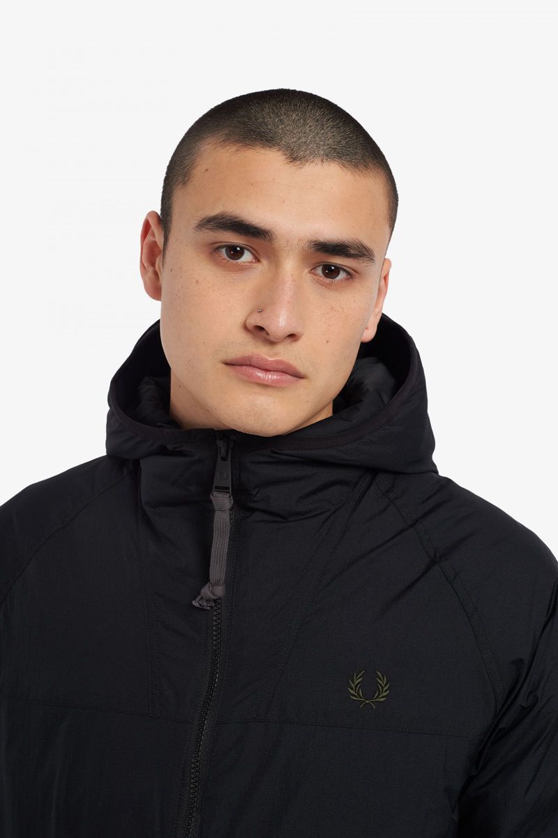 Men's Fred Perry Insulated Hooded Jackets Black | 9362758-CK