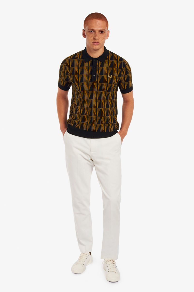 Men's Fred Perry Jacquard Knitted Shirts Camel | 6789213-PX