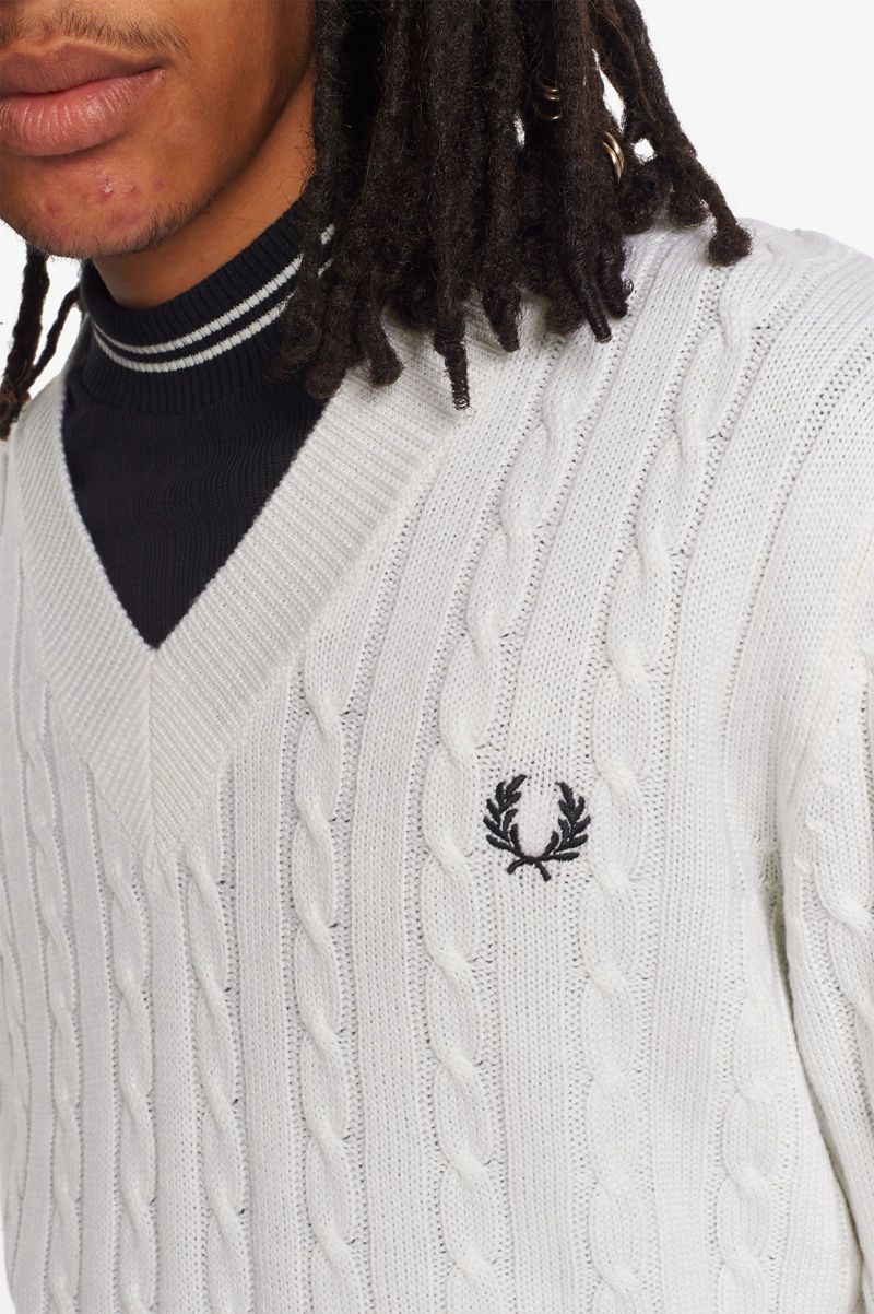 Men's Fred Perry K3801 Knitwear White | 5163798-VS