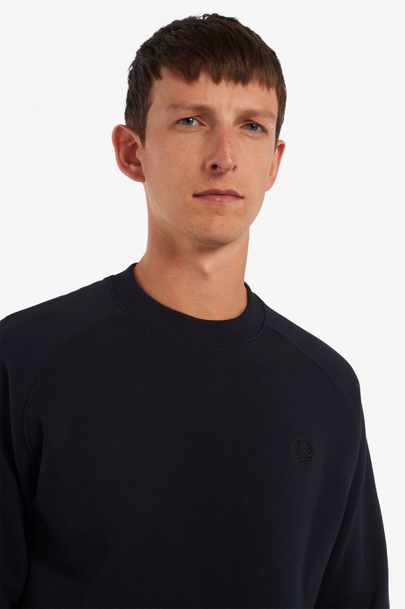 Men's Fred Perry Knitted Back Sweatshirts Navy | 4507632-UL