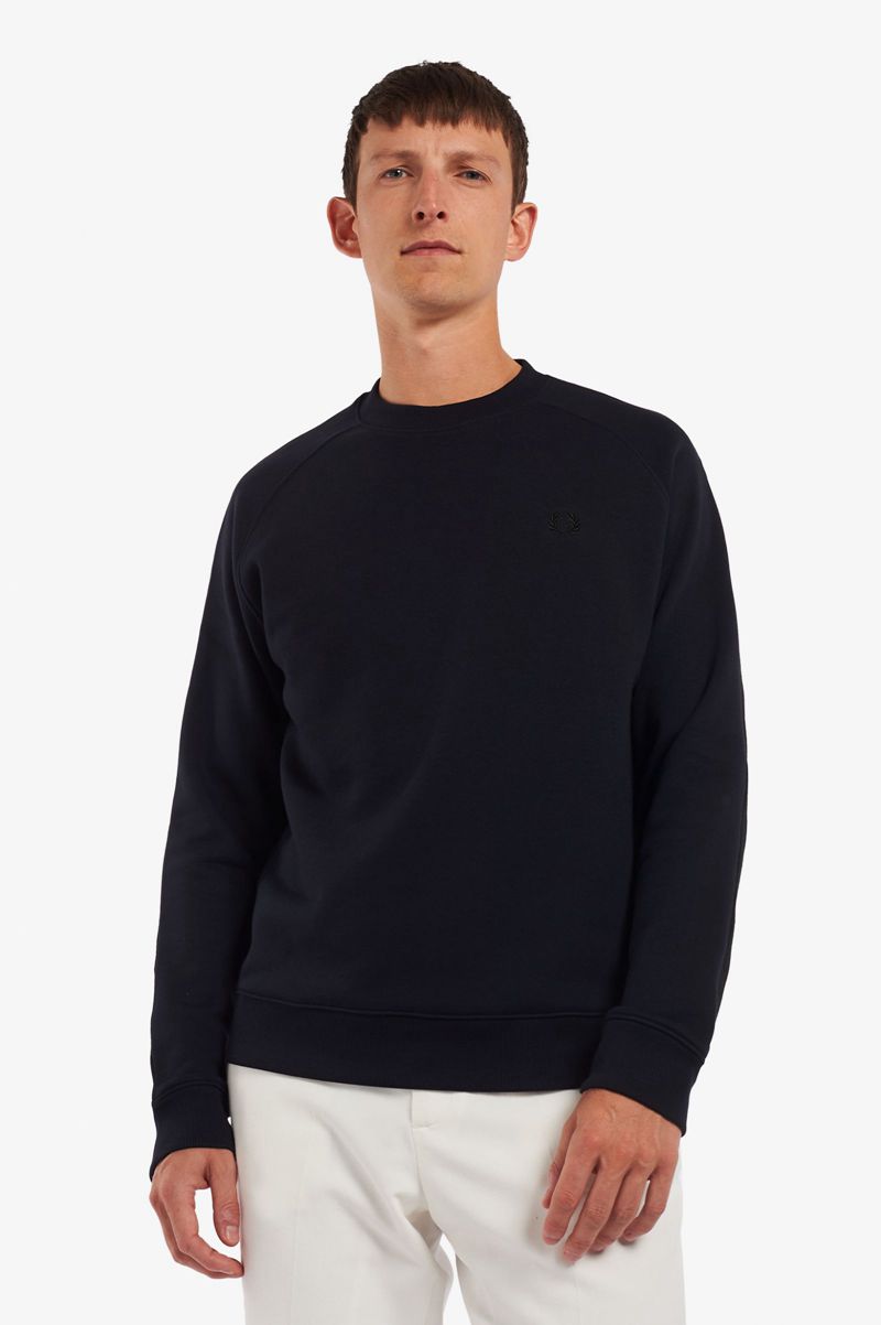 Men\'s Fred Perry Knitted Back Sweatshirts Navy | 4507632-UL