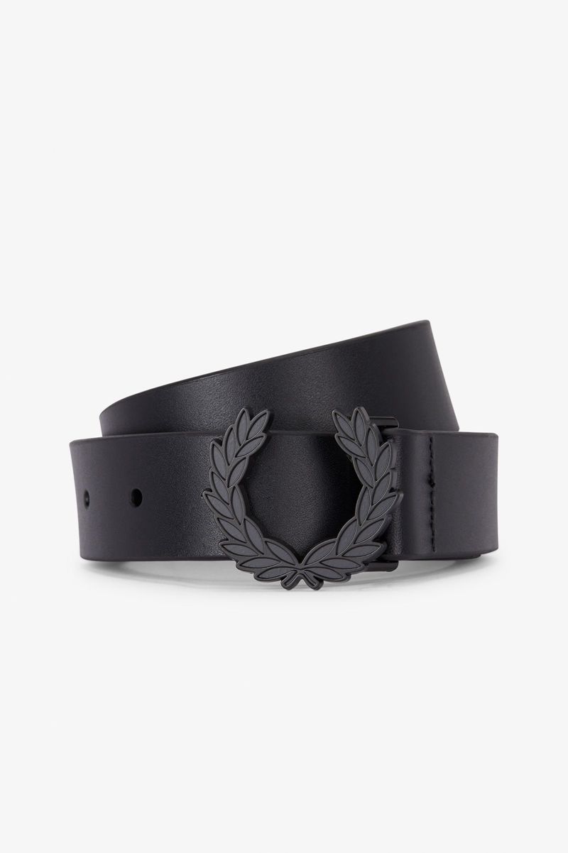 Men\'s Fred Perry Laurel Wreath Leather Belts Black | 2198047-YJ