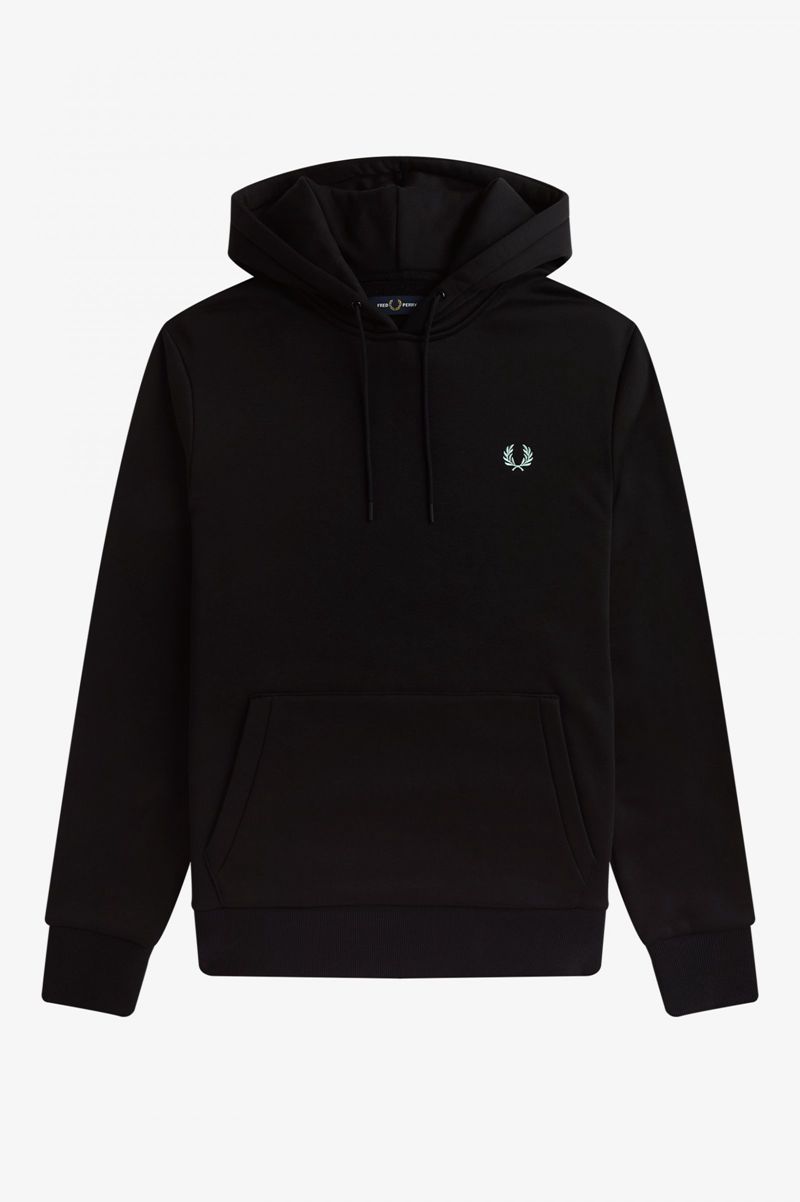 Men's Fred Perry Laurel Wreath Print Hooded Sweatshirts Black | 3421670-HK