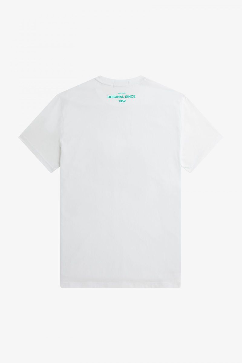 Men's Fred Perry Laurel Wreath Print T-Shirts White | 2086543-NK