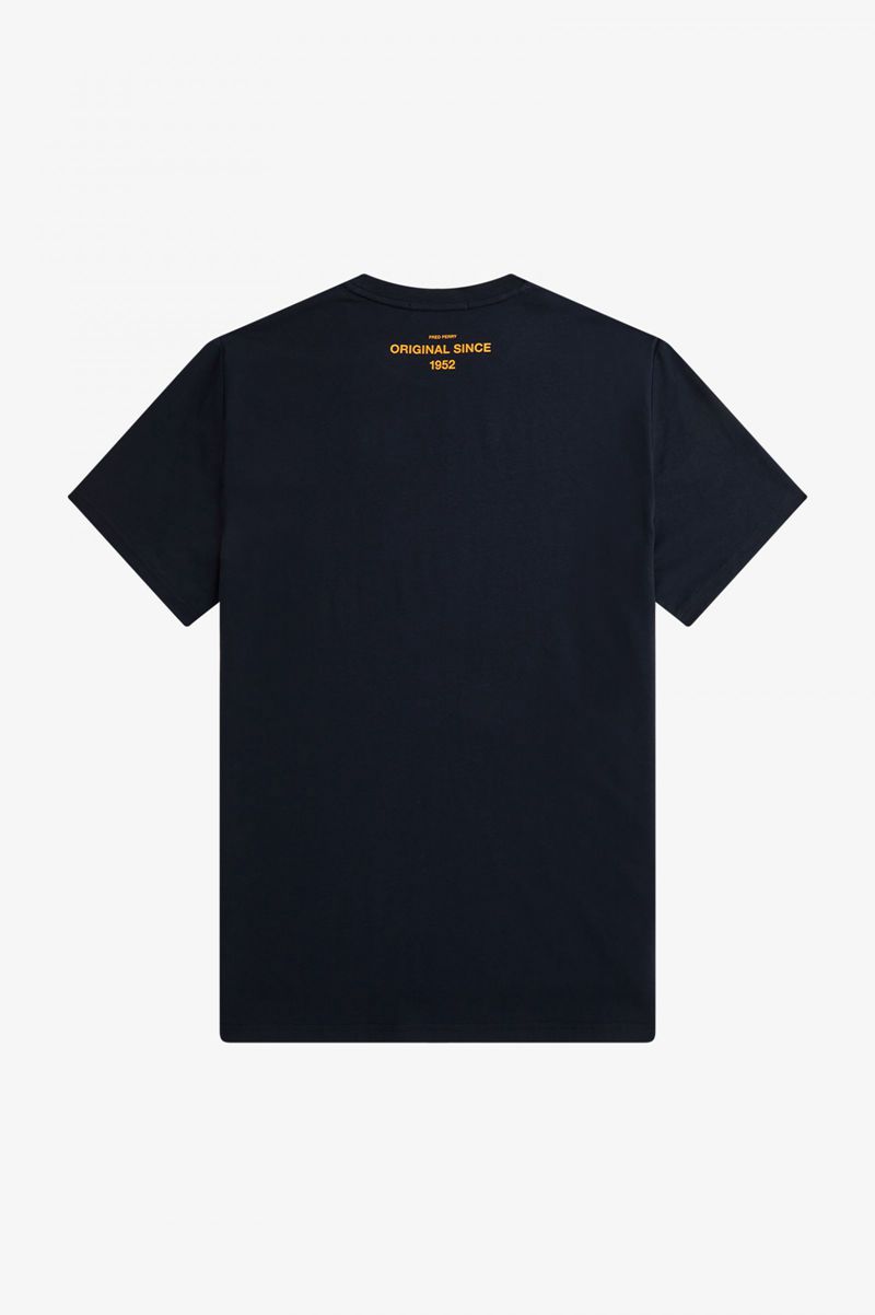 Men's Fred Perry Laurel Wreath Print T-Shirts Navy | 6593174-NS