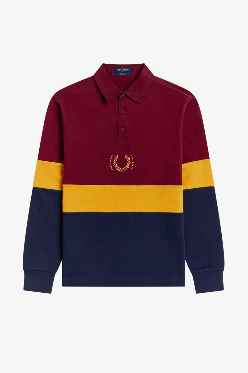 Men\'s Fred Perry Long Sleeve Rugby Shirts Red | 0796453-AD