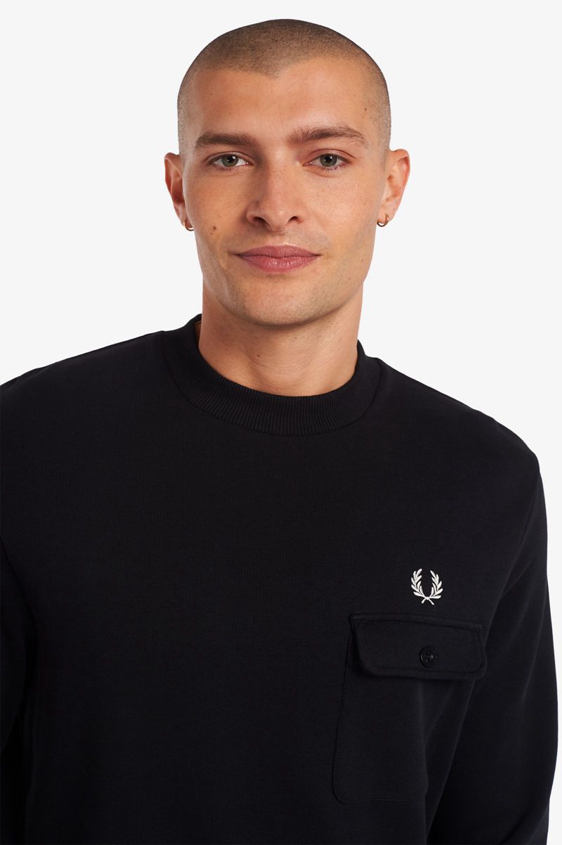 Men's Fred Perry M3836 Sweatshirts Black | 1958764-MU