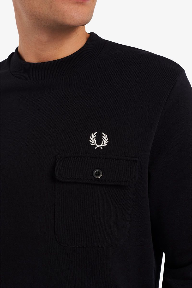 Men's Fred Perry M3836 Sweatshirts Black | 1958764-MU