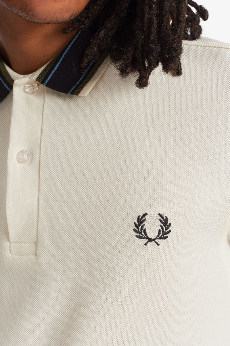 Men's Fred Perry Medal Stripe Polo Shirts White | 1832596-OZ