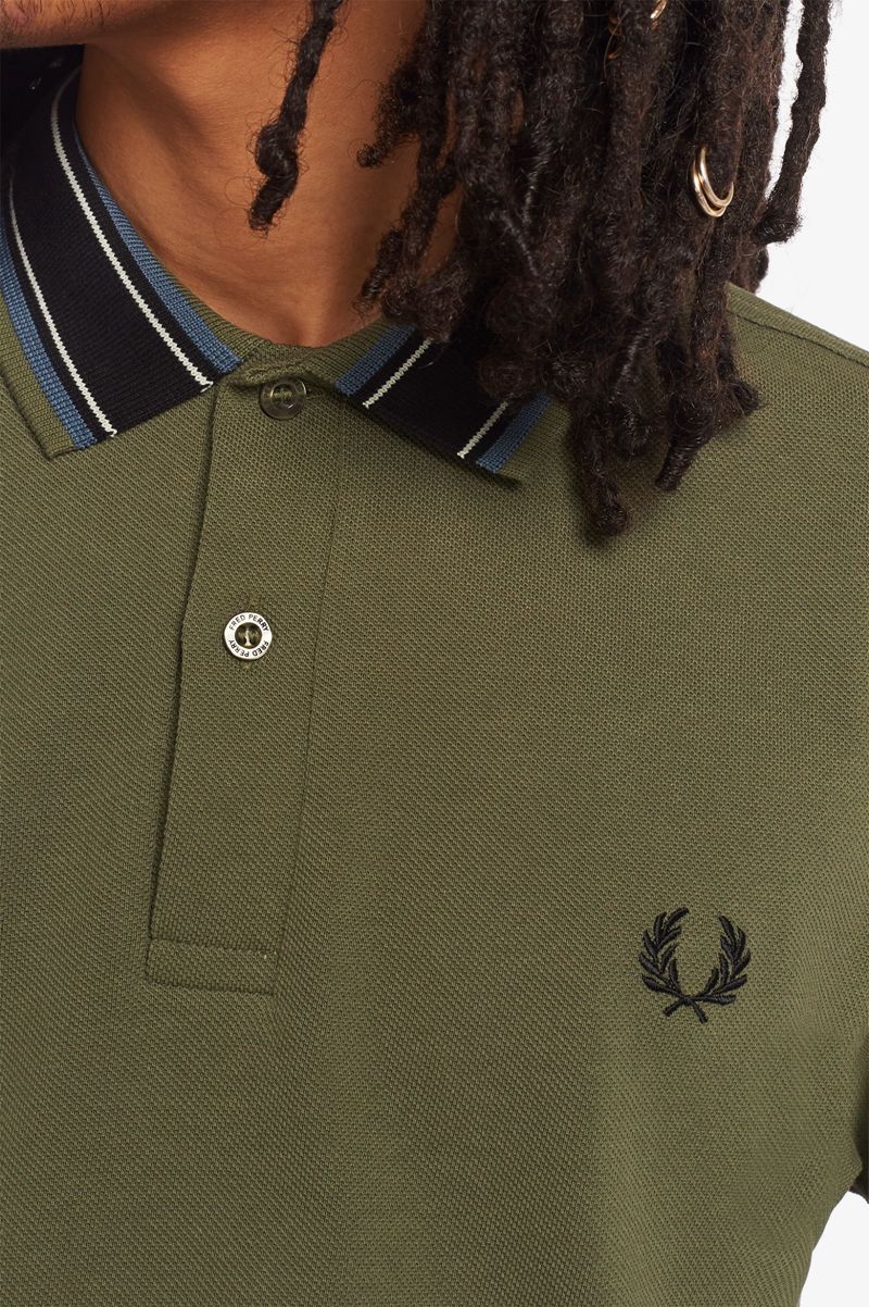 Men's Fred Perry Medal Stripe Polo Shirts Green | 4618079-QJ