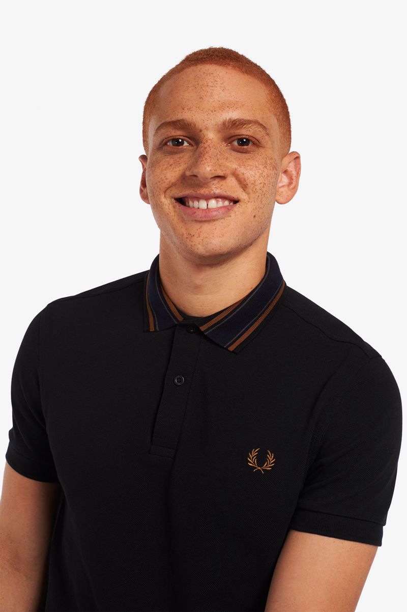 Men's Fred Perry Medal Stripe Polo Shirts Black | 5068274-LK